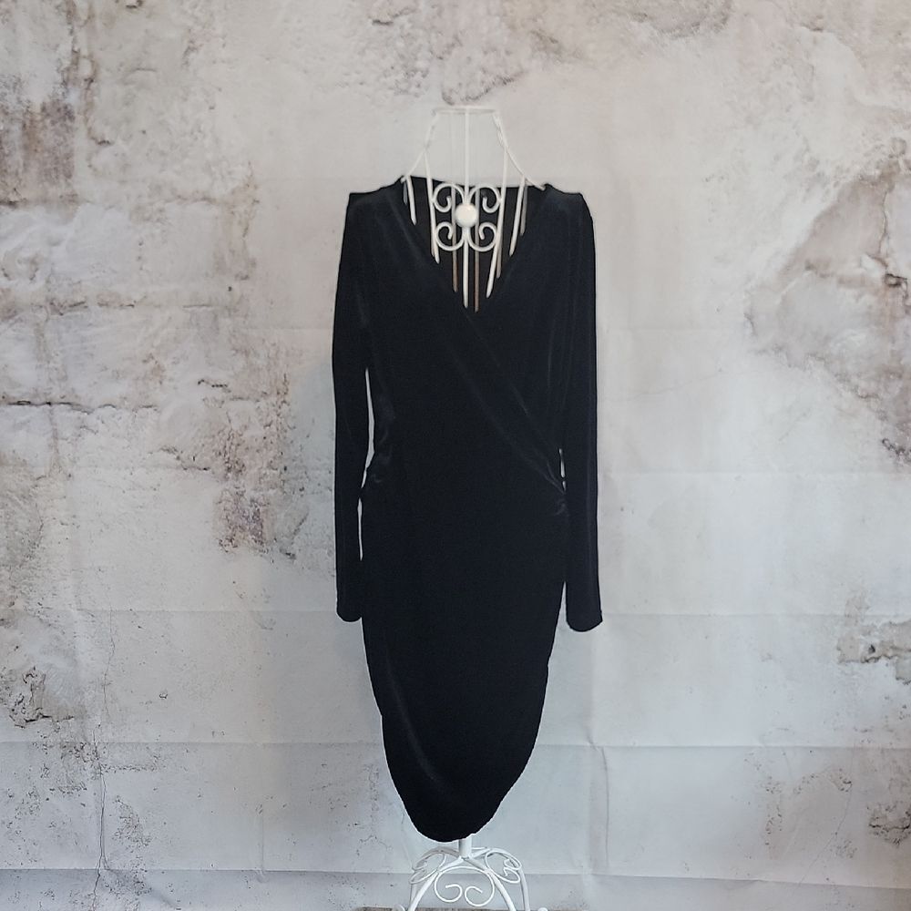Fensace Elegant Black Long Sleeve Velvet Dress Womens Size XL